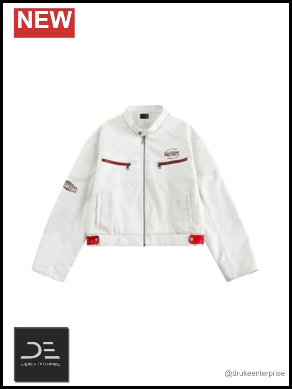 PU Leather Cropped Moto Biker Jacket Zip Pockets Streetwear Women's